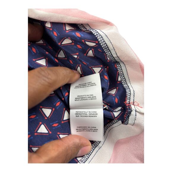 Joie Geometric Print 100% Silk Sleeveless Navy Multicolor Nautical Blouse Size M - Picture 5 of 6